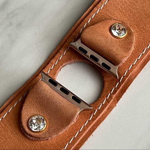 Spark*l  Tan Leather Cuff Apple Watch Band 38mm 40mm and 41mm XXS - Picture 3 of 6